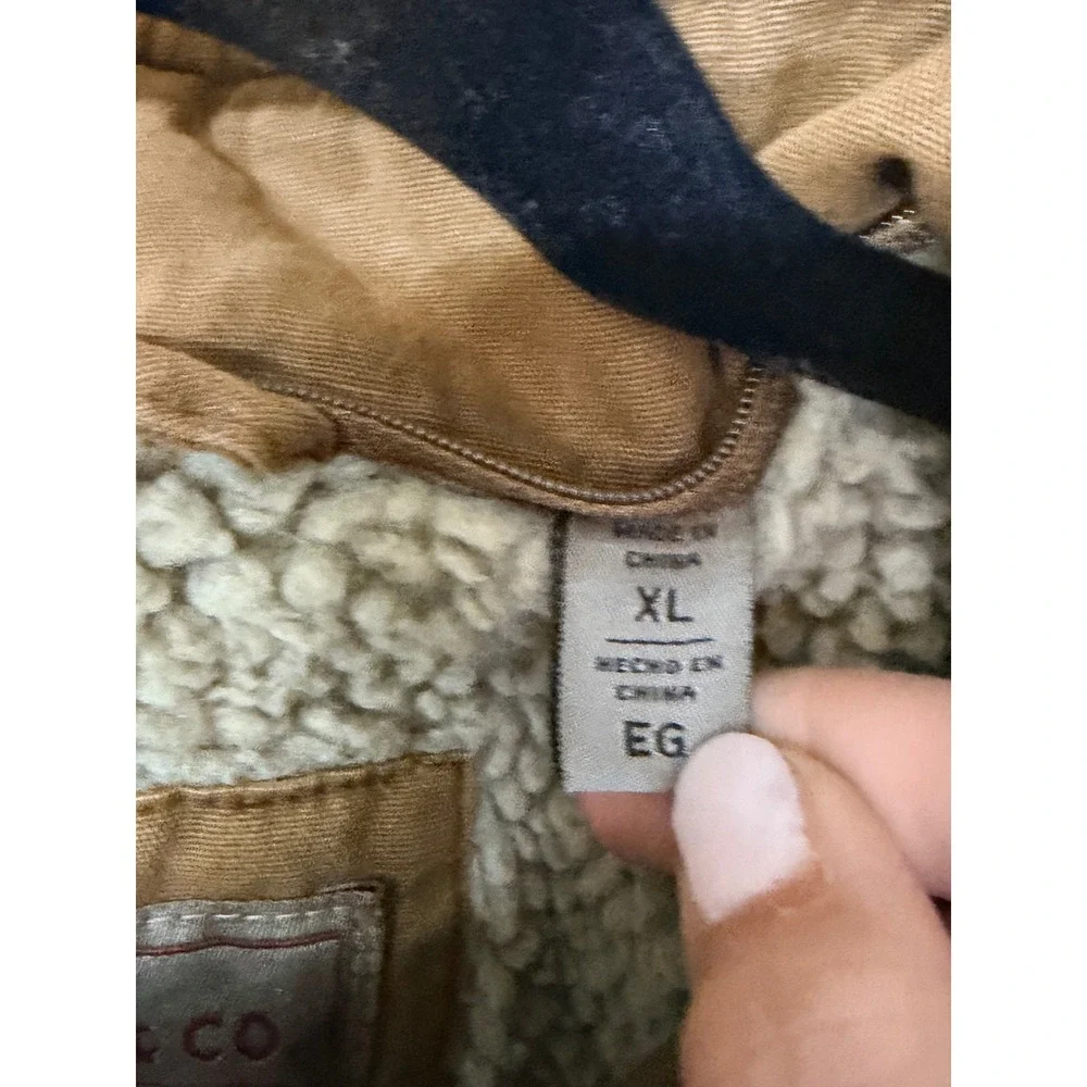 Levis Mens Sherpa Lined Field Jacket Tan Brown Canvas Military Utility Coat XL